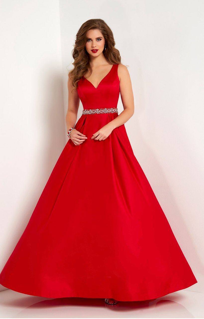 Studio 17 Sleeveless V-Neck Satin A-Line Gown 12654 CCSALE 10 / White