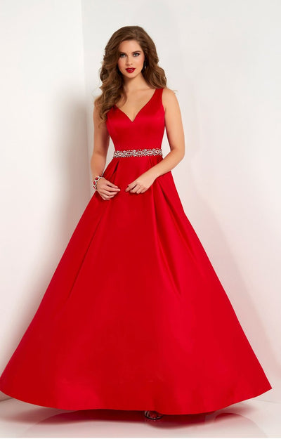 Studio 17 Sleeveless V-Neck Satin A-Line Gown 12654 CCSALE 10 / White
