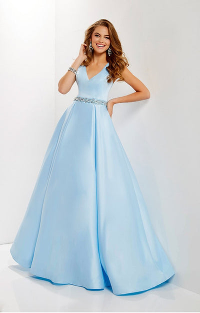 Studio 17 Sleeveless V-Neck Satin A-Line Gown 12654 CCSALE 10 / White