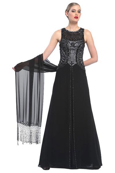 Sue Wong N5338 - Long Chiffon A-Line Dress - Sleeveless, Open Back, Beading, Rhinestone Accents, A-Line Skirt ADASA Sue Wong N5338 - Long Chiffon A-Line Dress - Sleeveless, Open Back, Beading, Rhinestone Accents, A-Line Skirt ADASA