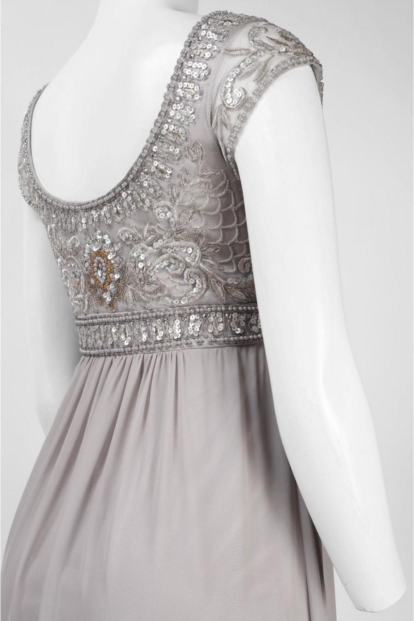 Sue Wong N4438 Sequined Scoop Neck Chiffon Dress - 1 pc Platinum In Size 6 Available CCSALE 6 / Platinum