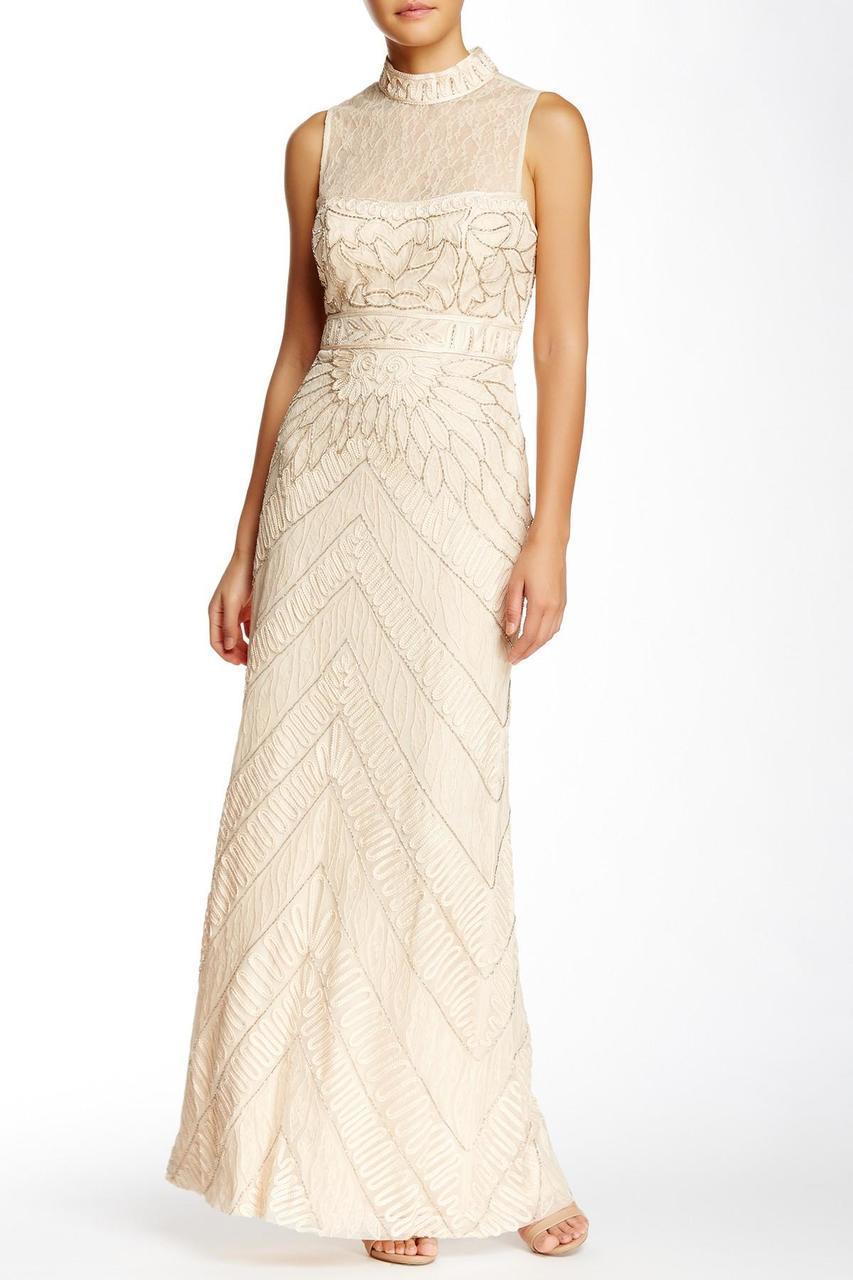 Sue Wong N5110 High Illusion Bejeweled Sheath Dress CCSALE 10 / Champagne