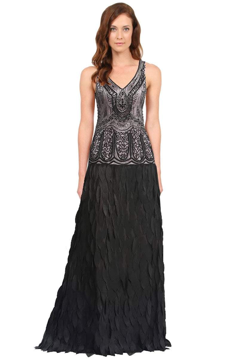 Sue Wong N5244 - Long A-Line Dress - Rhinestones, Leaf Embellishment, Illusion Ornate Back, Chiffon, Full-Length ADASA Sue Wong N5244 - Long A-Line Dress - Rhinestones, Leaf Embellishment, Illusion Ornate Back, Chiffon, Full-Length ADASA