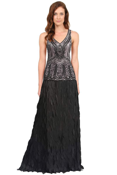 Sue Wong - Beaded Art Deco Chiffon Gown N5244 in Black