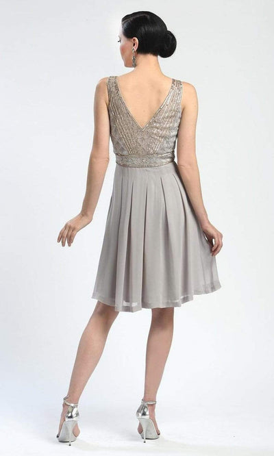 Sue Wong - N4216SC Sleeveless Embellished Pleated Short Dress In Silver