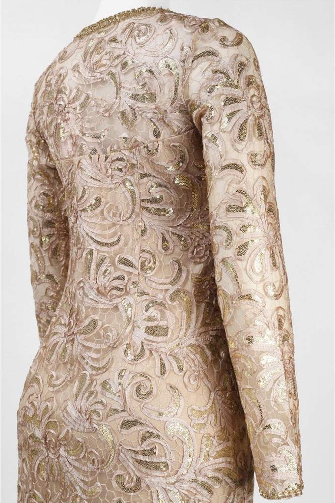 Sue Wong Sequined Paisley V-Neck Cocktail Dress N5115 - 2 pcs Beige in Sizes 0 and 8 Available CCSALE