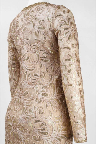 Sue Wong Sequined Paisley V-Neck Cocktail Dress N5115 - 2 pcs Beige in Sizes 0 and 8 Available CCSALE