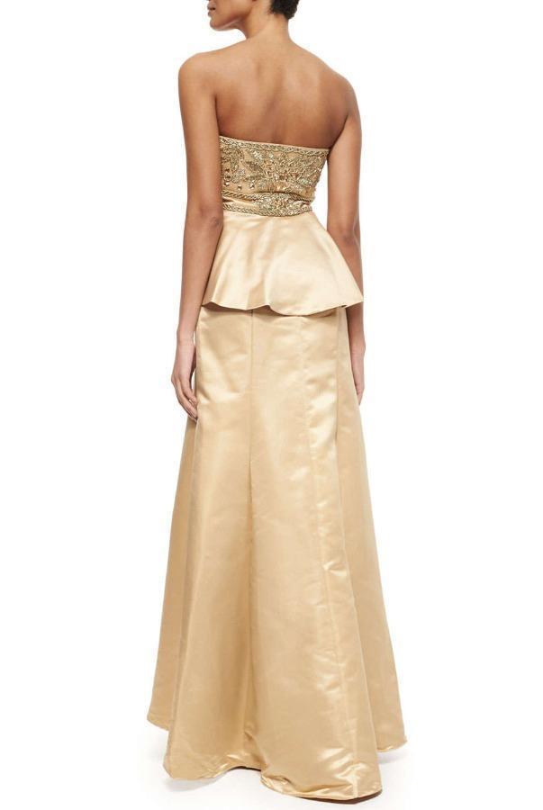 Sue Wong - W5206 Ornate Peplum Satin Gown CCSALE 12 / Gold