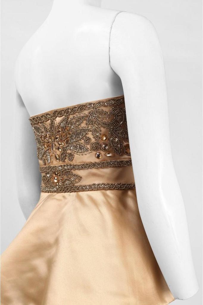 Sue Wong - W5206 Ornate Peplum Satin Gown CCSALE 12 / Gold