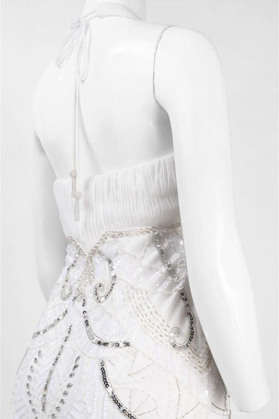 Sue Wong W5231 Sequined Art Deco Halter Dress - 1 pc White In Size 8 Available CCSALE 8 / White