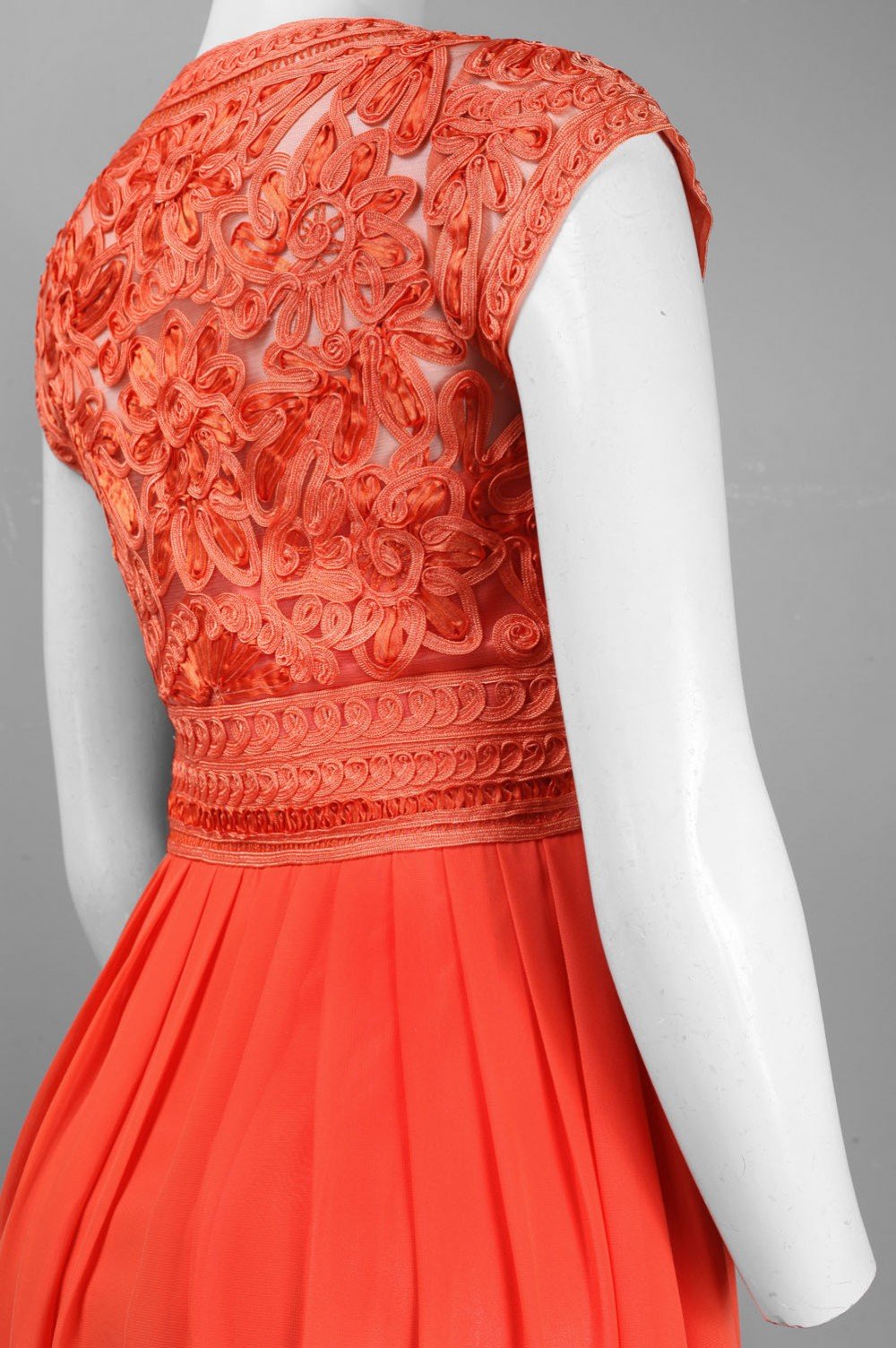 Sue Wong - C3207 Cap Sleeve Soutache Detailed A-Line Dress In Orange