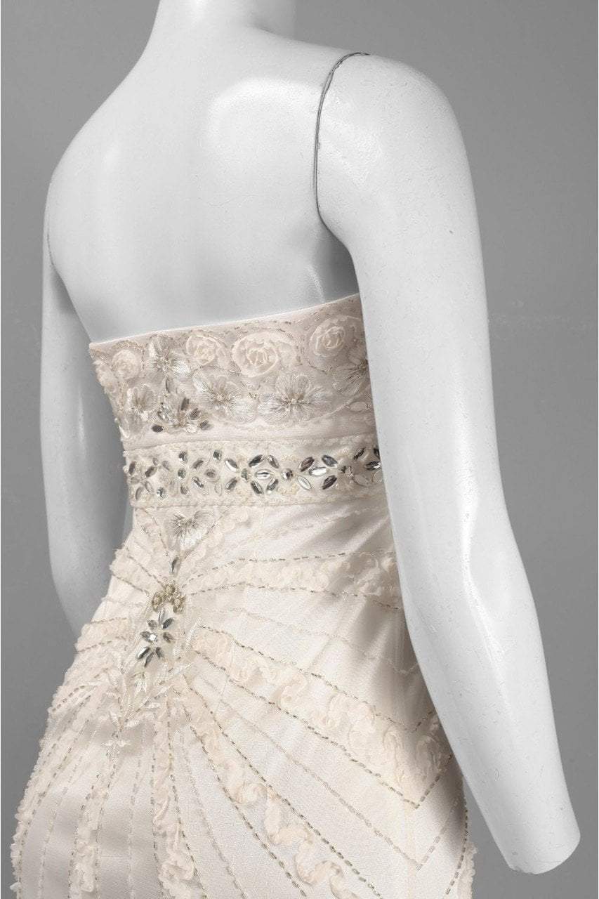 Sue Wong N2321 - Short Sheath Dress - Strapless, Beaded, Floral Applique, Ruffled Hem, Mesh And Chiffon (65% Nylon 35% Polyester) Lining (100% Polyester) ADASA Sue Wong N2321 - Short Sheath Dress - Strapless, Beaded, Floral Applique, Ruffled Hem, Mesh And Chiffon (65% Nylon 35% Polyester) Lining (100% Polyester) ADASA