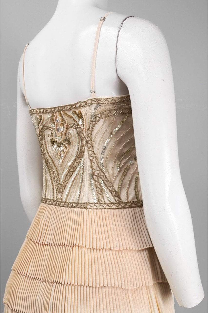 Sue Wong N4100 - Short Sheath Dress - Spaghetti Straps, Mid-Open Back, Side Zipper Closure, Scroll Beaded Bodice, Ruffled Tiers, Accordion Pleated, Sue Wong N4100 - Short Sheath Dress - Spaghetti Straps, Mid-Open Back, Side Zipper Closure, Scroll Beaded Bodice, Ruffled Tiers, Accordion Pleated,