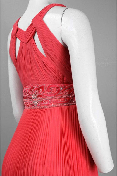 Sue Wong - N4312 Pleated Embroidered Empire Waist Sheath Gown in Pink