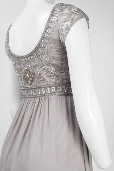 Sue Wong - Sequined Scoop Neck Chiffon Dress N4438 in Silver