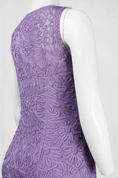 Sue Wong - Knee Length Sleeveless Floral Sheath Dress in Purple