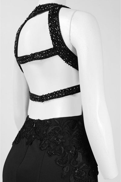 Sue Wong - N5377 Sheer Paneled Ornate Halter Gown in Black