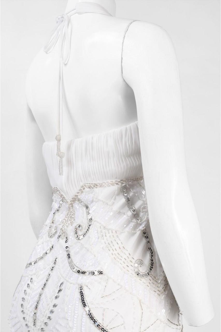 Sue Wong - Sequined Art Deco Halter Dress W5231 in White