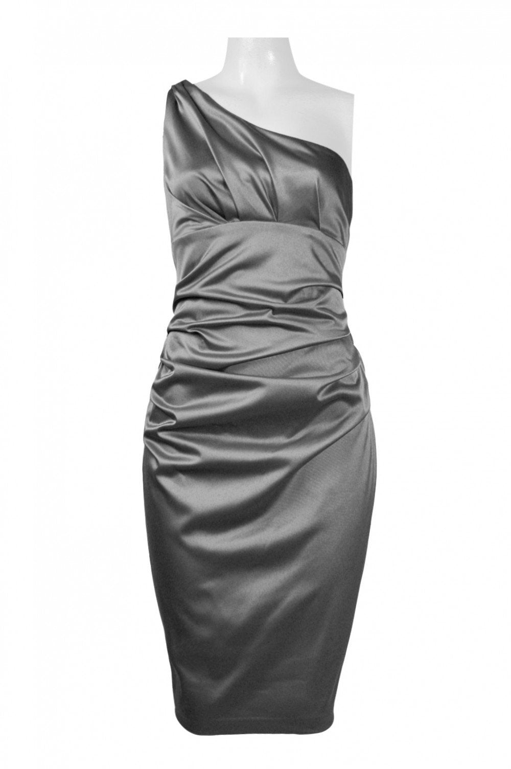 Maggy Boutique - 39086A One Shoulder Ruched Satin Cocktail Dress In Gray