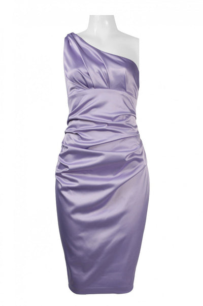 Maggy Boutique - 39086A One Shoulder Ruched Satin Cocktail Dress In Purple