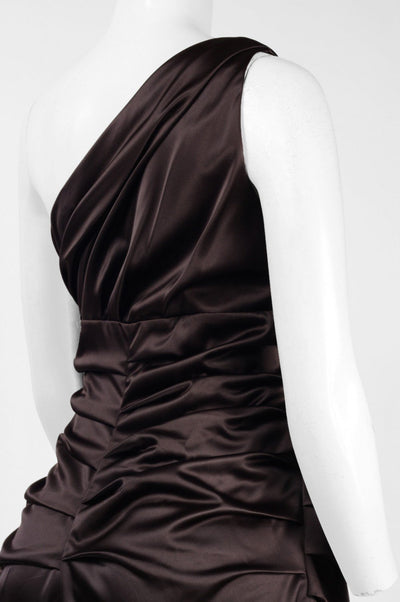 Maggy Boutique - 39086A One Shoulder Ruched Satin Cocktail Dress In Brown