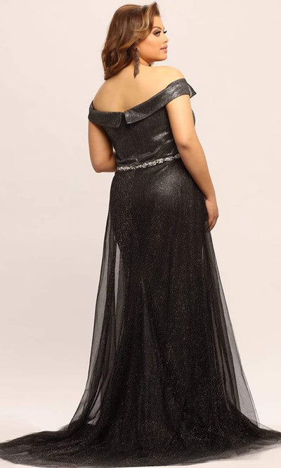 Sydney's Closet - JK2011SC Off Shoulder Fabulous Glittered Dress In Black