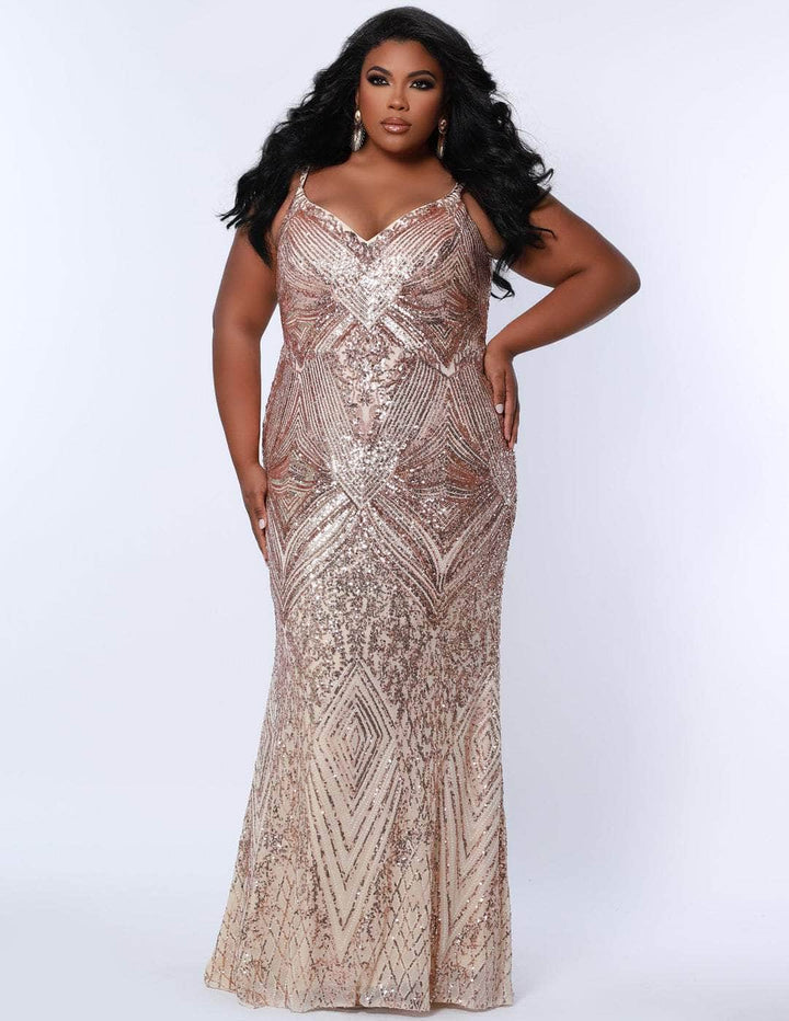 Sydney's Closet SC7340 - Long Sequins Column Dress - Sleeveless, Shiny, Patterned, Sequins, V Back, Back Zipper, Full Length, Plus Size ADASA Sydney's Closet SC7340 - Long Sequins Column Dress - Sleeveless, Shiny, Patterned, Sequins, V Back, Back Zipper, Full Length, Plus Size ADASA