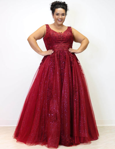 Sydney's Closet SC7358 - Lace Appliqued Tulle Formal Gown Special Occasion Dress