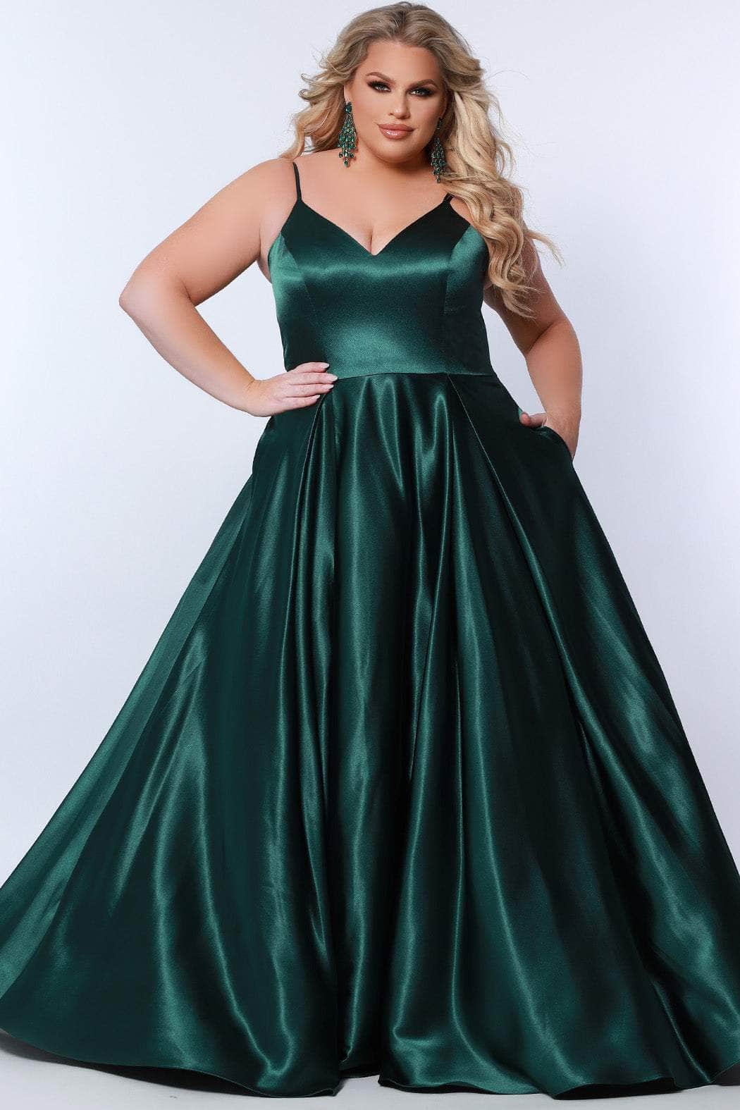 Sydney's Closet SC7363 - V-Neck Pleated A-Line Evening Gown Special Occasion Dress
