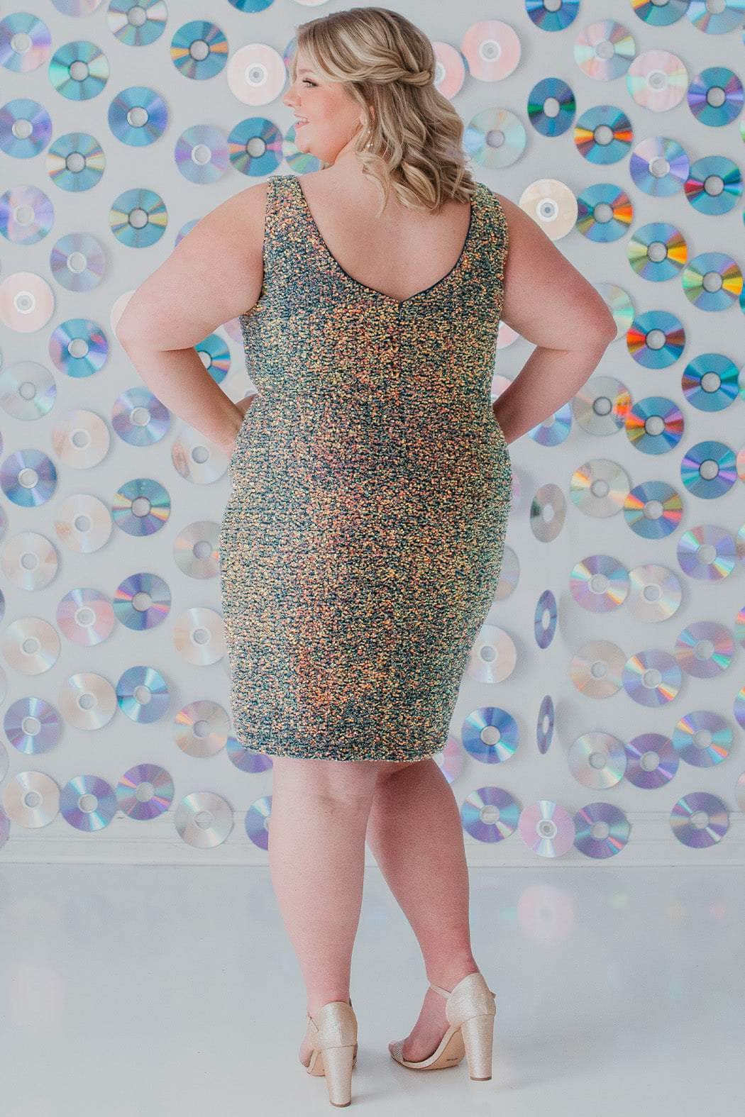 Sydney's Closet SC8110 - Multi-Colored Sequin Sleeveless Cocktail Dress Special Occasion Dress