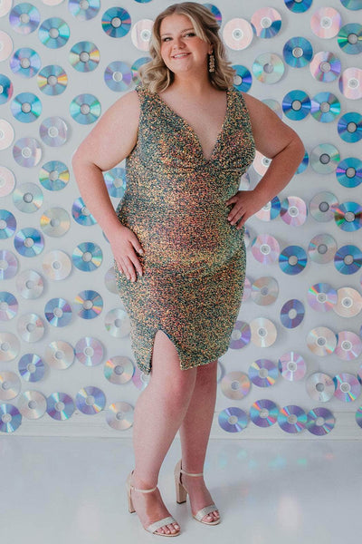 Sydney's Closet SC8110 - Multi-Colored Sequin Sleeveless Cocktail Dress Special Occasion Dress