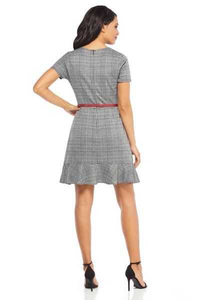 London Times - T3562M Chequered Jewel A-Line Cocktail Dress In Gray