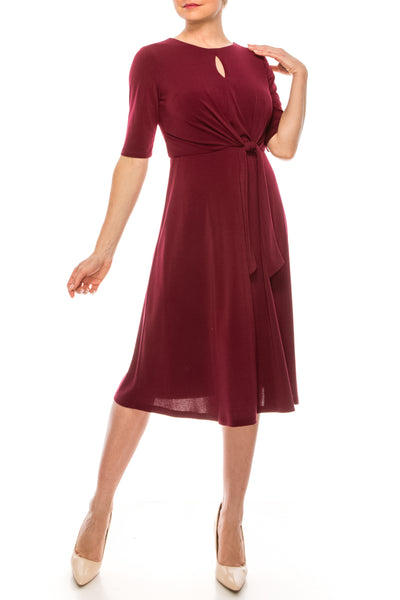 London Times - T4667M Elbow Length Flowy Midi Dress In Red