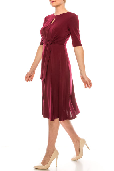 London Times - T4667M Elbow Length Flowy Midi Dress In Red