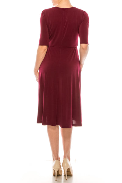 London Times - T4667M Elbow Length Flowy Midi Dress In Red