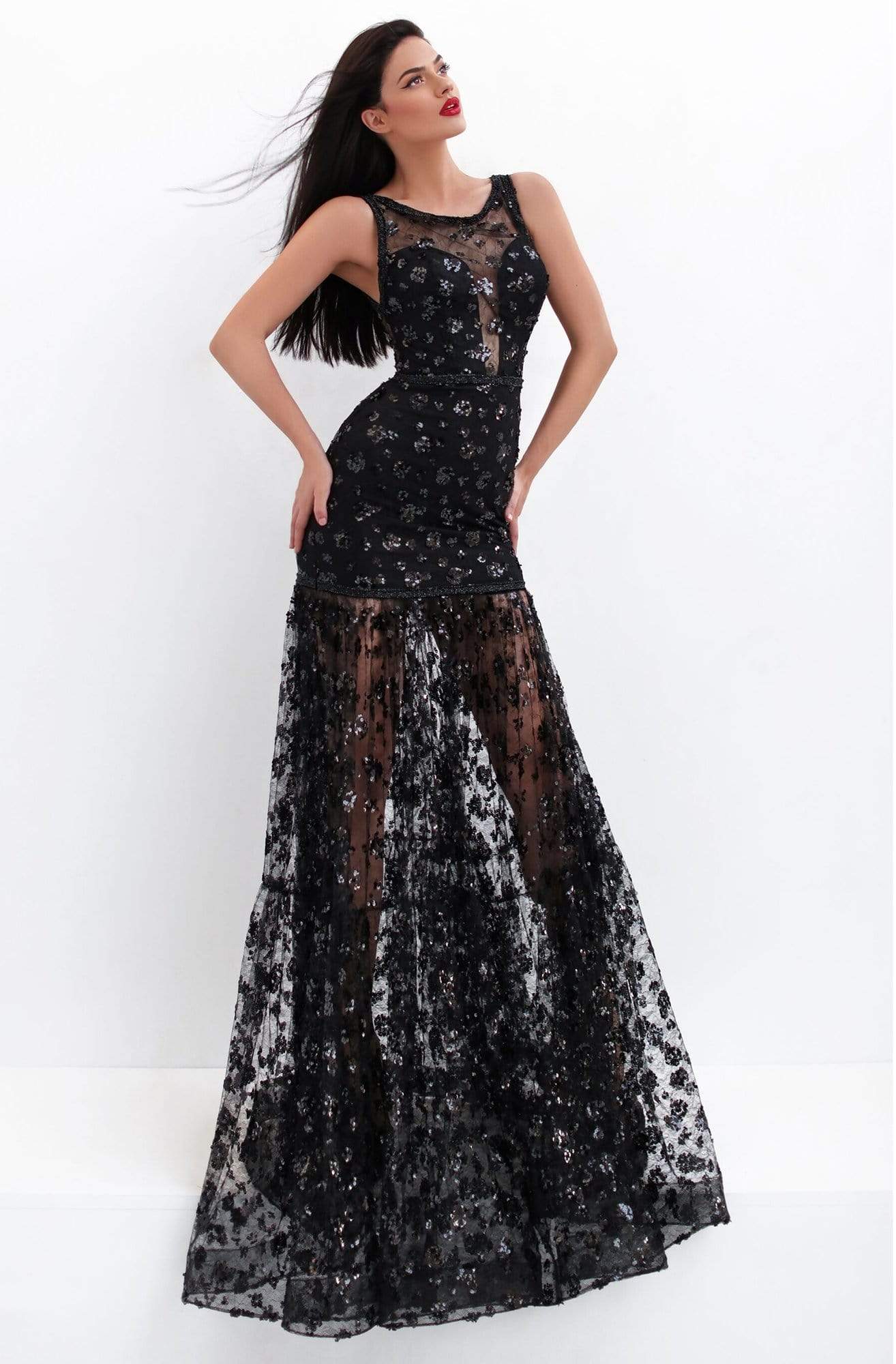 Tarik Ediz - 50751 Embellished Scoop Trumpet Dress Evening Dresses 0 / Black