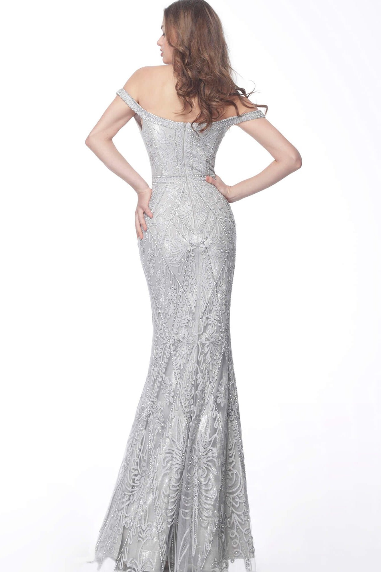 Jovani - 68130SC Embroidery Embellished Plunging Neck Evening Dress