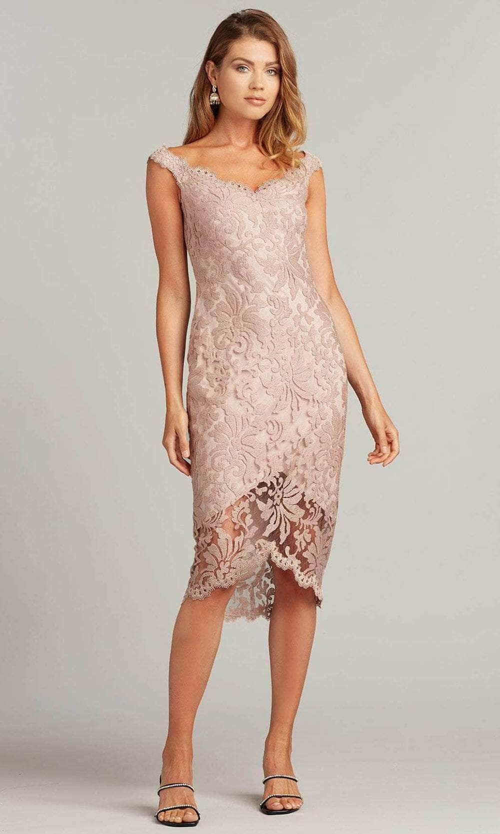 Tadashi Shoji 3K20118MD - Conder Embroidered Tulle Dress Tea Length Dresses 00 / Antique Pink