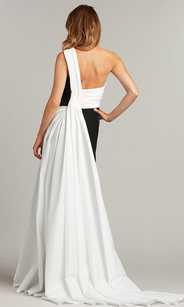Tadashi Shoji - ALG19908L One-Shoulder Draped Long Gown  In Black/White