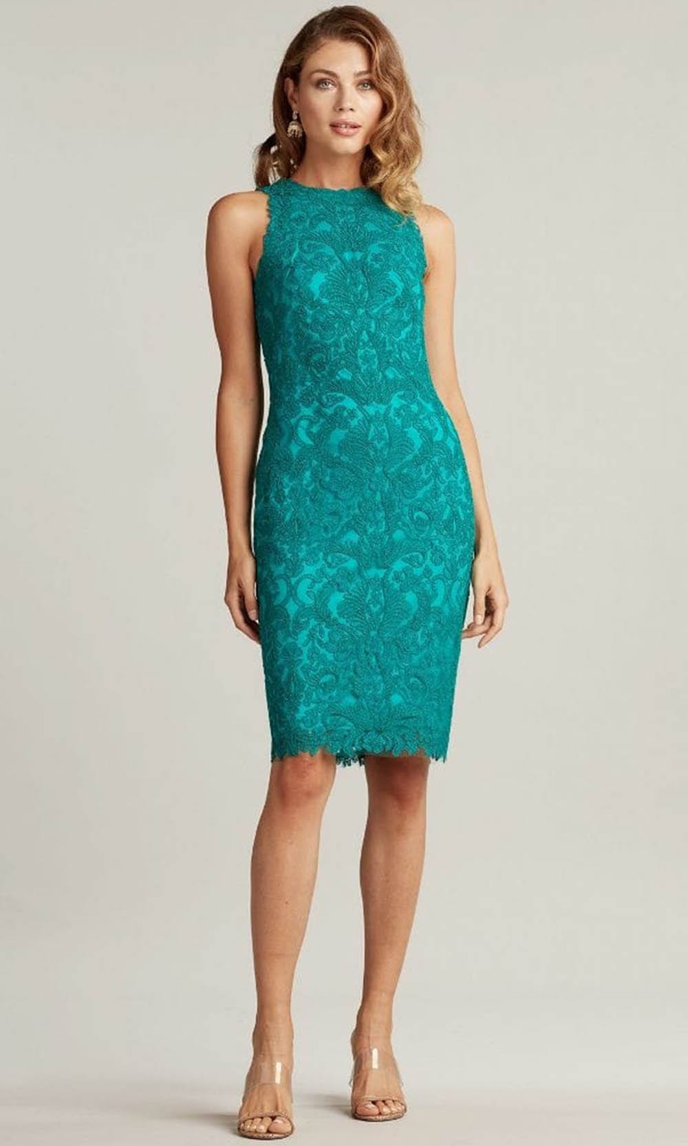 Tadashi Shoji ALX18233MX - Sleeveless Corded Embroidery Dress Special Occasion Dress 00 / Aqua Blue