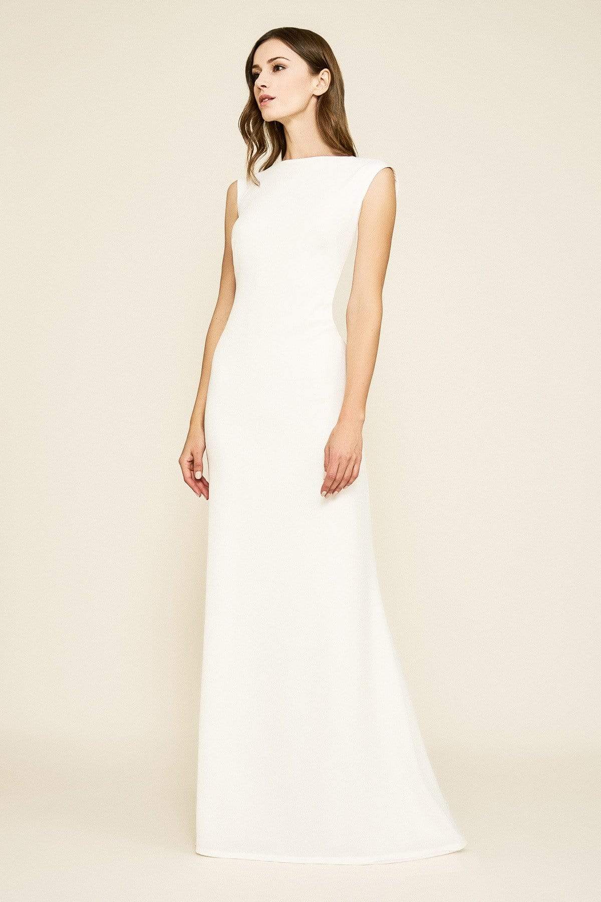 Tadashi Shoji - Amfelice Cowl-Back Crepe Gown Wedding Dresses 0 / Ivory