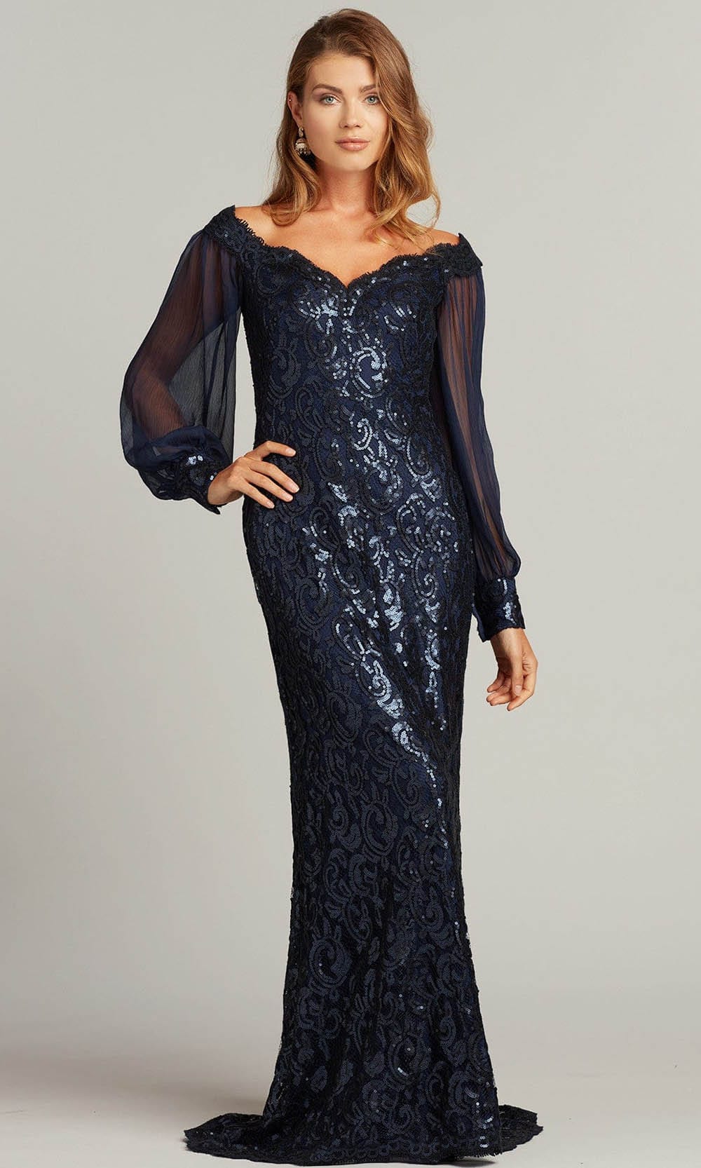 Tadashi Shoji - ARU17750L Bishop Sleeve Sequin Formal Gown – ADASA