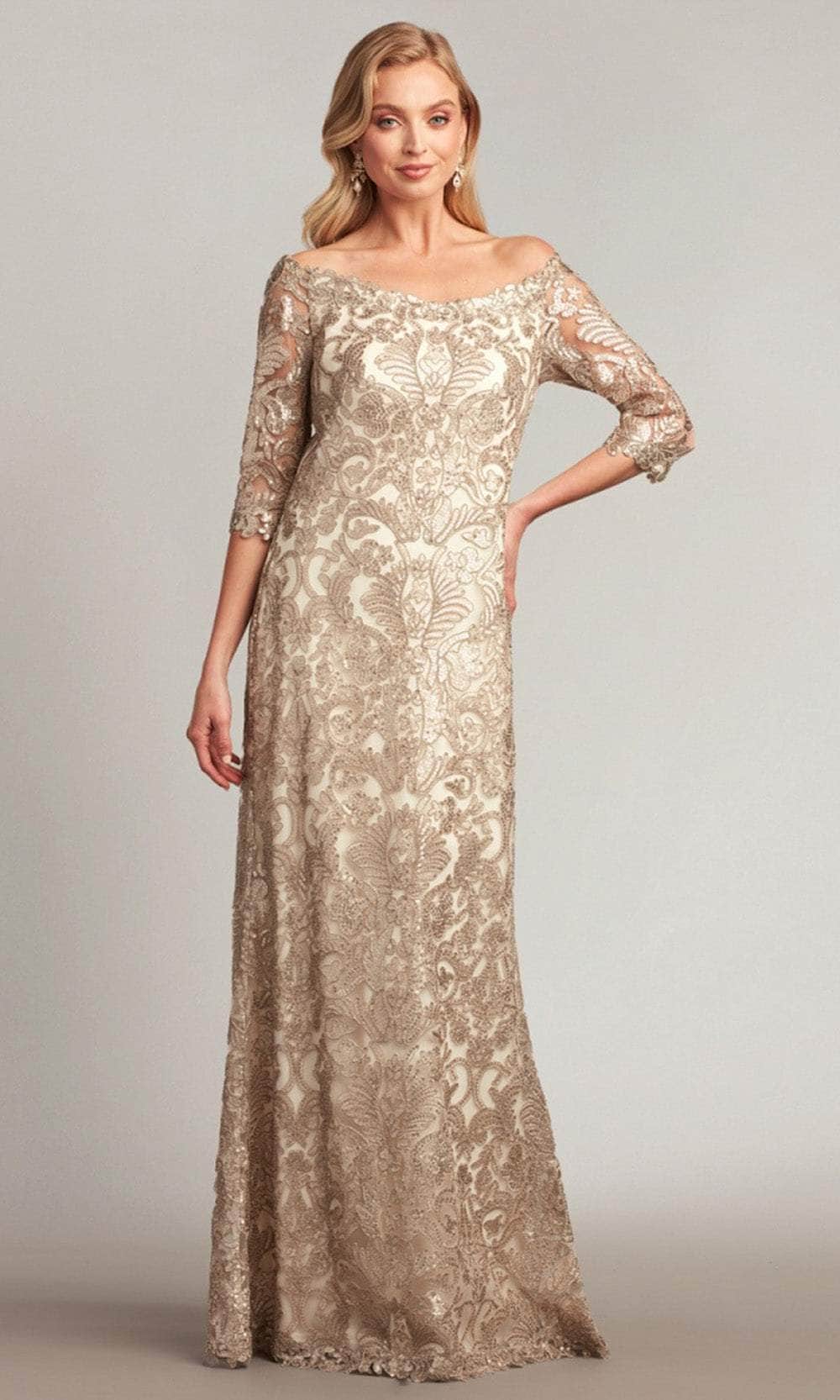 Tadashi Shoji ATV18236L - Off Shoulder Sequin Lace Formal Gown Tadashi Shoji ATV18236L - Off Shoulder Sequin Lace Formal Gown