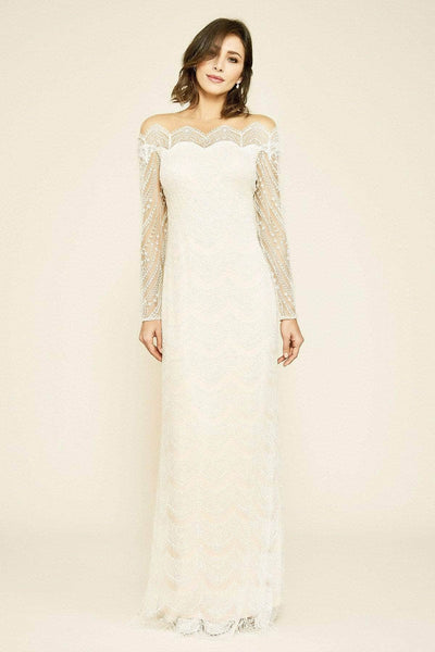 Tadashi Shoji - Beaded Long-Sleeve Long Gown Wedding Dresses 16 / Ivory/Petal
