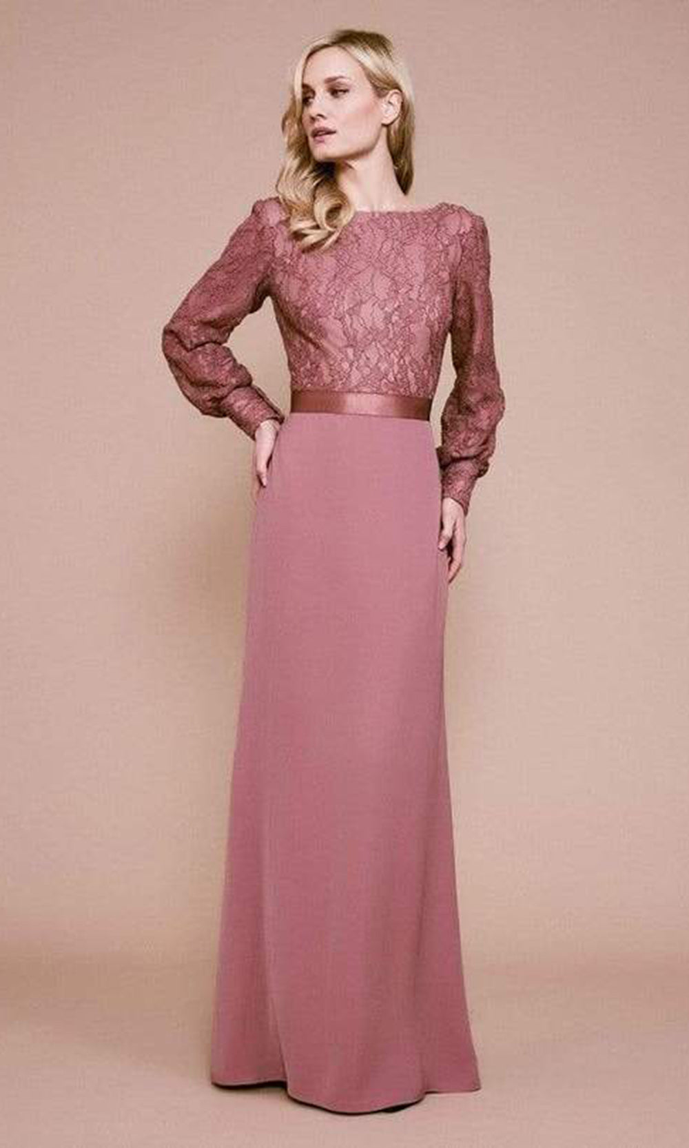 Tadashi Shoji - Bishop Sleeve Lace Bodice Dress In Pink