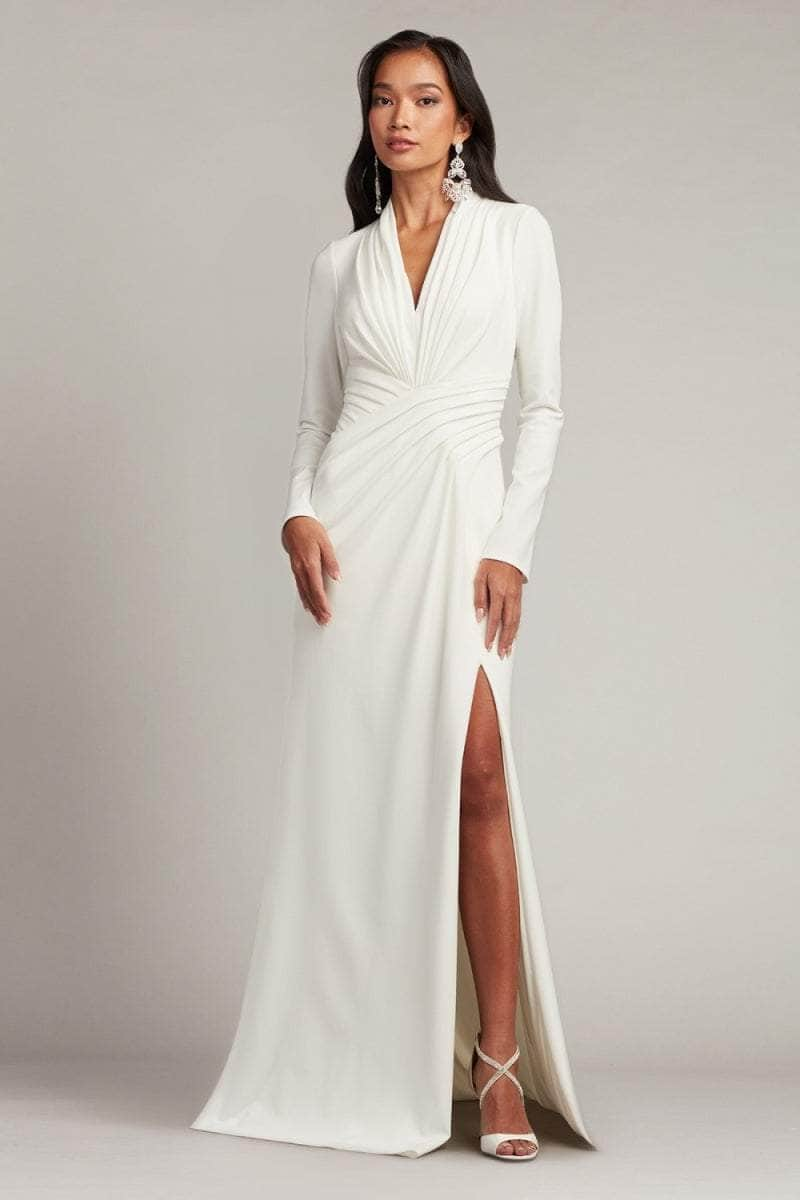 Tadashi Shoji BOS20807LBR - Draped V-Neck Bridal Gown Bridal Dresses XXS / Ivory