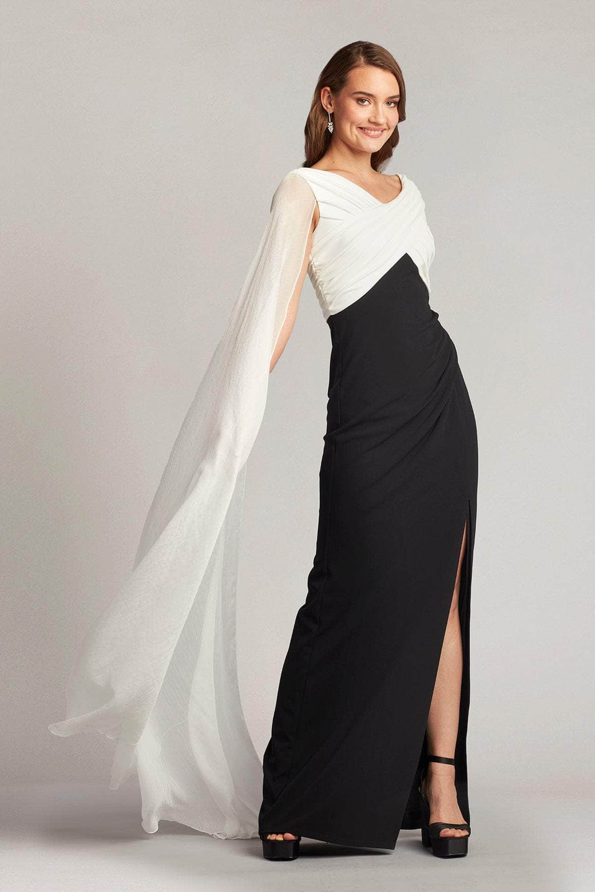 Tadashi Shoji BOS22026LX - Crisscross Detailed Cape Sleeve Long Dress Special Occasion Dress