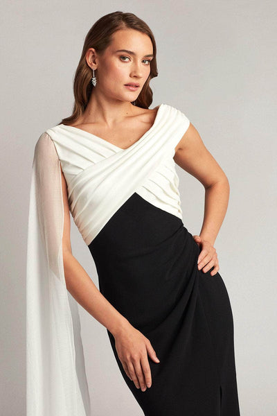 Tadashi Shoji BOS22026LX - Crisscross Detailed Cape Sleeve Long Dress Special Occasion Dress