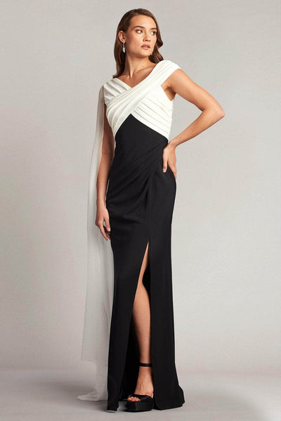 Tadashi Shoji BOS22026LX - Crisscross Detailed Cape Sleeve Long Dress Special Occasion Dress