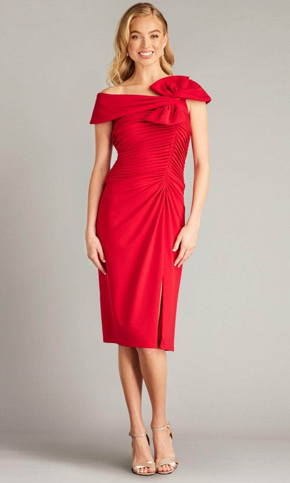 Tadashi Shoji BOS24103M - Pleated Bodice Sheath Formal Dress Holiday Dresses Dresses XXS / Scarlet